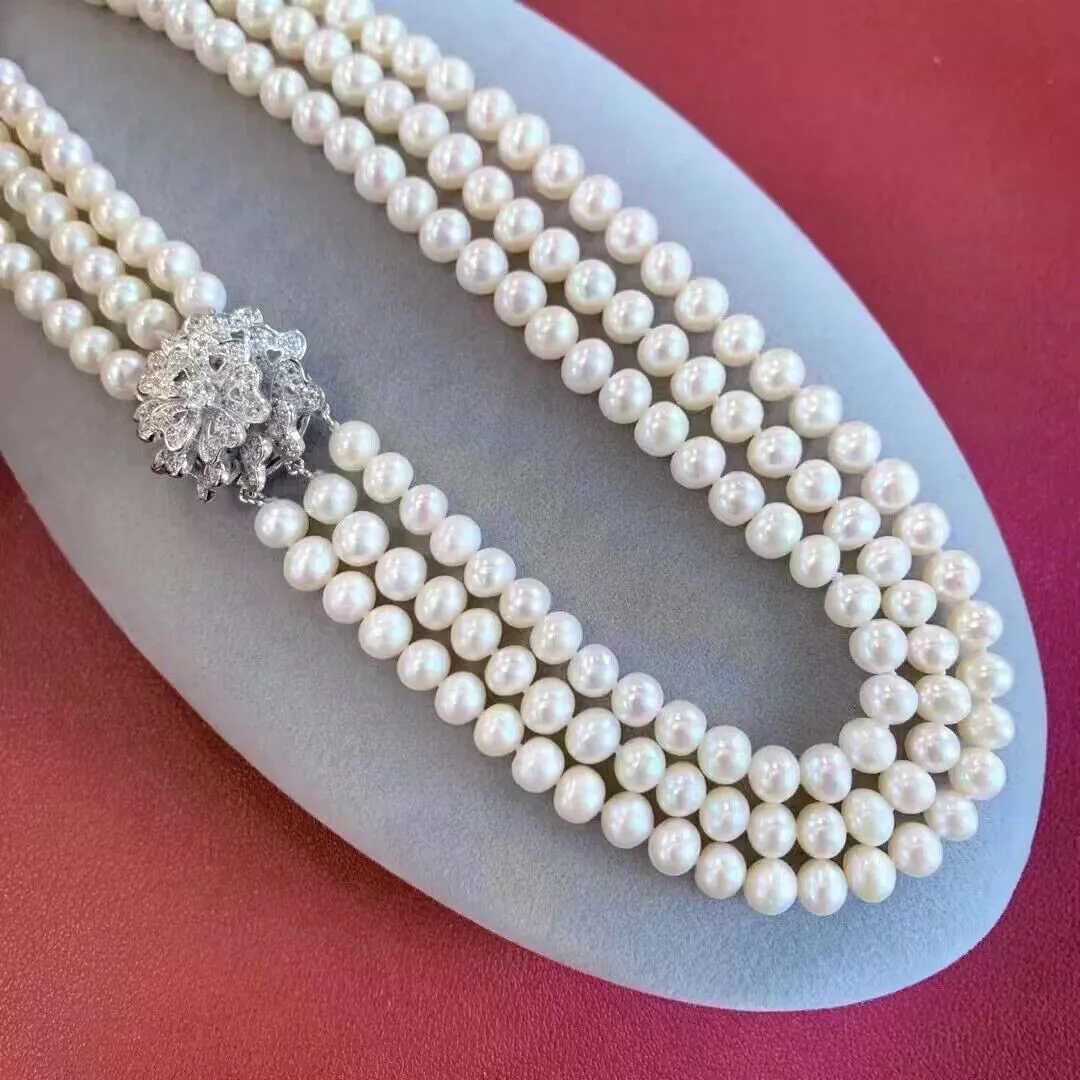 Pearl Trim Chain - 3-strängige Perlenkette, AAA, 8–9 mm, natürliche